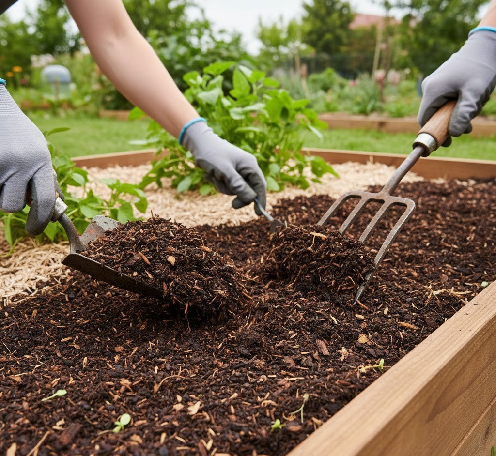 Compost mulch being applied