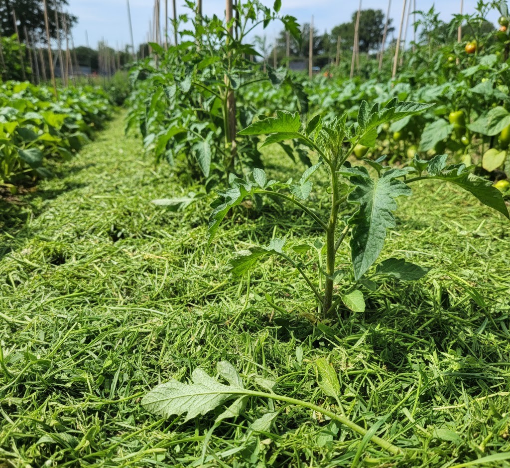 Grass clippings used as mulch