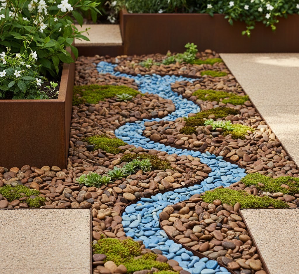 Gravel mulch in landscape