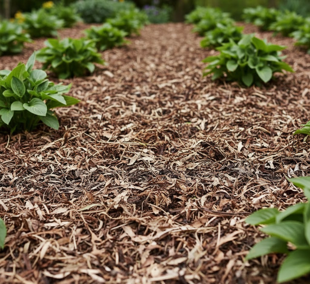 Leaf mulch covering soil