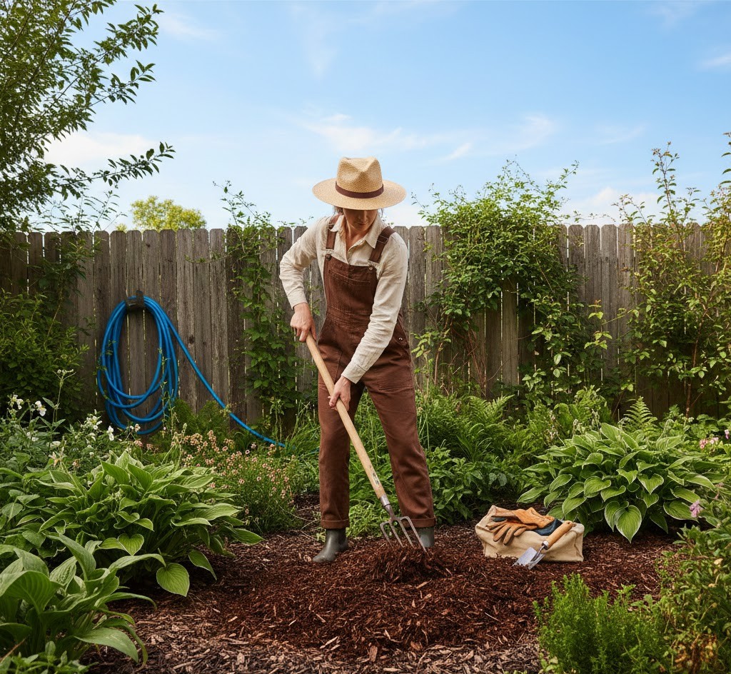 Maintaining mulch in garden