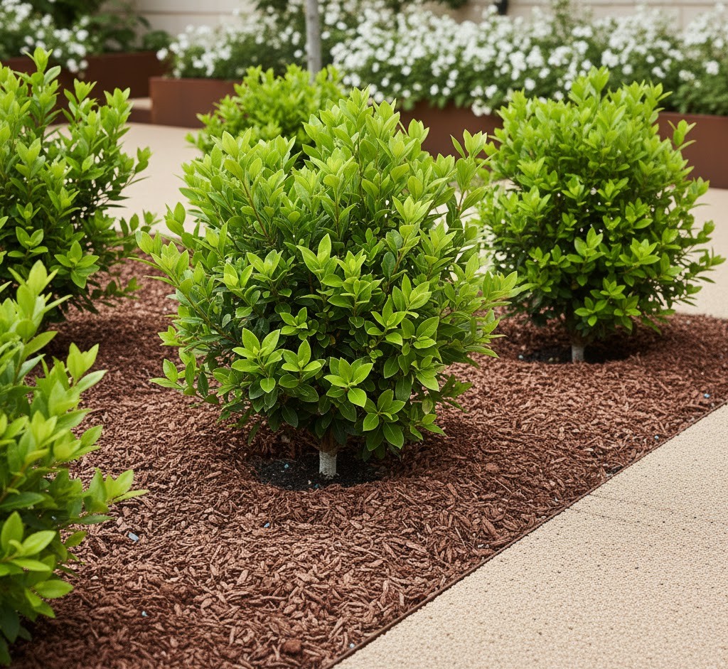 Mulch around shrubs